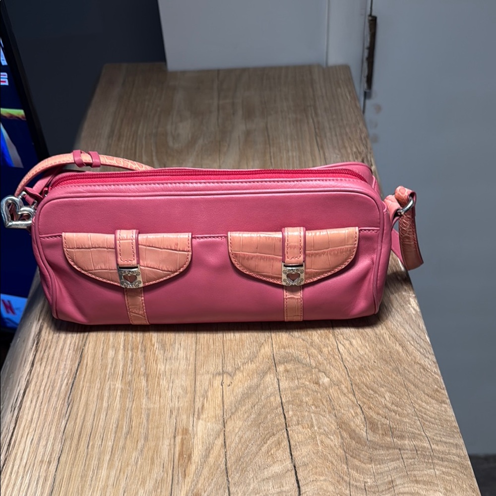Brighton Pink Leather Clutch with Buckle Details